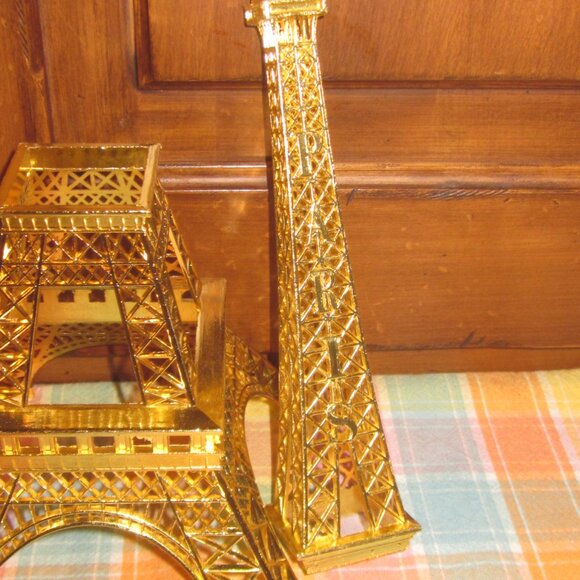 Eiffel Tower Statue Paris Gold Tone Metal - Picture 4 of 4